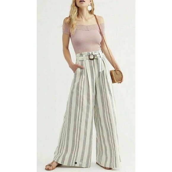 NEW Free People Hi Tyed Wide Leg Pant Ivory Stripe - Picture 2 of 11